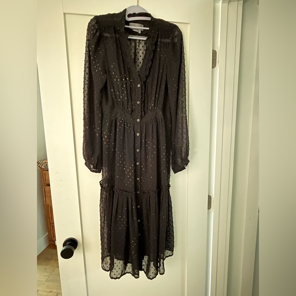 Anthropologie midi sheer black dress with built-in slip